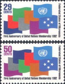 Micronesia 1992  UN Membership 1st Anniversary/ United Nations/  National Flags  2v set   (s1647)