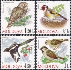 Moldova 2010 Ural Owl/ Magpie/ Goldfinch/ Sparrow/ Birds/ Raptors/ Nature/ Wildlife  4v set (n37581)