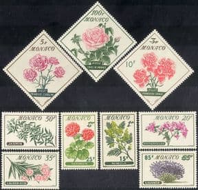 Monaco 1959 Roses/ Lavender/ Carnations/ Mimosa/ Jasmine/ Flowers/ Plants/ Nature 9v set (n43783)