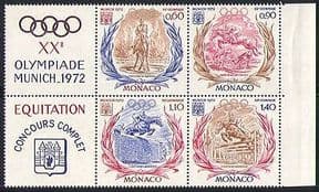 Monaco 1972 Sports/ Olympic Games/ Olympics/ Horses/ Animals 4v blk + lbls (n32279)