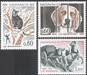 Monaco 1975 Dogs/ Cats/ Horses/ Animals/ Nature/ de Gramont/ Protection Code/ Pets 3v set (n33857)