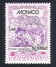Monaco 1981 Circus  /  Clowns  /  Tiger  /  Elephants  /  Animation 1v (n32797)