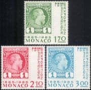 Monaco 1985 First Monegasque Stamps/ Centenary/ Prince Charles III/ Royalty/ S-on-S/ Stamp-on-Stamp 3v set (mc1073)