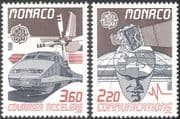 Monaco 1988 Europa/ Mail Train/ Railways/ /Plane/ Satellite/ Radio/ Transport 2v set (n27227)