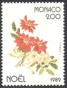 Monaco 1989 Poinsettia/ Holly/ Roses/ Flowers/ Plants/ Christmas/ Greetings 1v (n43059)