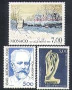 Monaco 1990 Tchaikovsky / Rodin / Monet / Art / Music / Sculpture / People 3v set (n37845)
