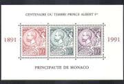 Monaco 1991 Prince Albert Stamp Centenary / Royalty / Stamp-on / S-on-S 3v m / s n38187