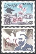 Monaco 1995 Europa / Peace / Freedom / Dove / Nobel Prize / Chain / Flowers 2v set (n40595)