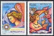 Monaco 1996 Christmas/Greetings/Angels/Singing/Music/Animation 2v set (n41076)