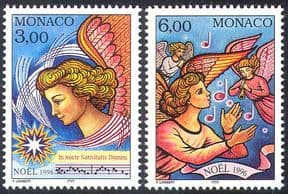 Monaco 1996 Christmas/Greetings/Angels/Singing/Music/Animation 2v set (n41076)