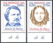 Monaco 1999 Balzac/ Rostopchine/ Comtesse de Segur/ Writers/ Books/ Literature/ People 2v set (n41441)