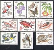Monaco 2002 Butterflies / Flowers / Fish / Shells / Nature / Insects / Birds 10v set n38392