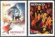 Monaco 2002 Europa/ Circus/ Clowns/ Elephant/ Tiger/ Horses/ Animals 2v set (n33845)