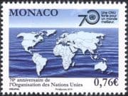 Monaco 2015 United Nations 70th Anniversary/ World Map/ Peace Keeping/ Welfare/ Cooperation 1v (mc1045)