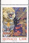 Monaco 2017 Circus Festival/ Clowns/ Tiger/ Lion/ Animals/ Nature/ Animation/ Gold Foil Embossed 1v (mc1119)