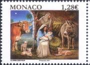 Monaco 2021 Christmas/ Greetings/ Nativity/ Cattle/ Donkey/ Sheep/ Stable 1v (mc1354)