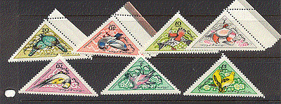 Mongolia 1961 BIRDS / Triangles 7v set ref:n17520