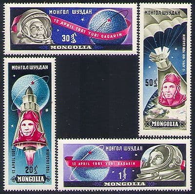 Mongolia 1961 Yuri Gagarin / Manned Space Flight / Rockets / Parachute ...