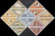 Mongolia 1973 Birds/ Ducks/ Swans/ Geese/ Waterfowl/ Nature/ Wildlife 7v set t-b prs (triangular tete-beche pairs) (n17526)