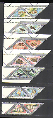 Mongolia 1983 Rodents / Mammals 7v triangle prs (n15603)
