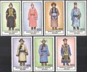 Mongolia 1986 Costumes/ Textiles/ Weaving/ Clothes/ Design/ People 7v set (n17833)