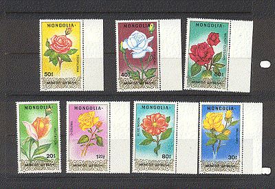 Mongolia 1988 Roses / Plants / Flowers 7v set (n17592)