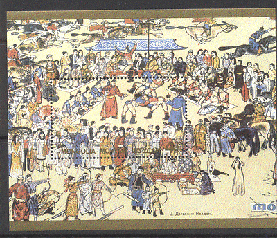 Mongolia 1989 Art / Horses / Sports / Wrestling m / s n12198