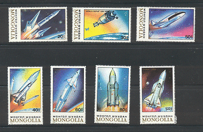 Mongolia 1989 Space / Apollo / Soyuz / / Rockets / Shuttle / Transport 7v set (n11674)