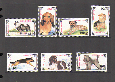 Mongolia 1991 DOGS / Animals / Pets / Alsation 7v set n15599