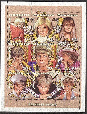 Mongolia 1997 Diana, Princess of Wales  /  Royalty  /  Royal  /  People 9v sheet (b1634)