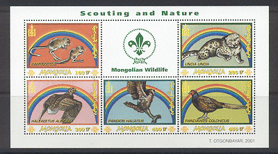 Mongolia 2001 Wildlife / CATS / Birds / Scouts m / s (n11566)