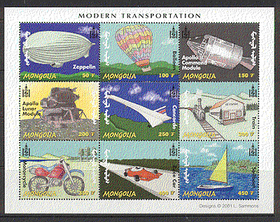 Mongolia 2001 Zeppelin / Space / Concorde / Motorcycle+ b5141