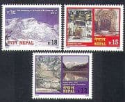 Nepal 2000 Mountains/Nature/Tourism/Annapurna/Glacier/Lake/Temple 3v set n37212
