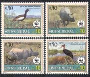 Nepal 2000 Stork / Rhino / Birds / Animals / Nature / Wildlife / Conservation 4v set n38817