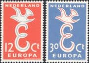 Netherlands 1958 Europa/ "E" and Dove Design/ Birds/ Animation 2v set (ex1136)
