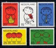 Netherlands 1969 Music/ Musical Instruments/ Singing/ Cartoons/ Animation 5v set (n27295)