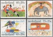Netherlands 1976 Children's Paintings/ Welfare Fund/ Football/ Elephant/ Circus/ Boat 4v set (n45333)
