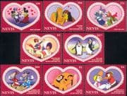 Nevis 1995 Disney Sweethearts/ Mickey/ Pluto/ Penguins/ Cat/ Cows/ Films/ Cartoons 8v set (b2033r)