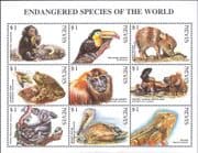 Nevis 1998 Endangered Birds/ Animals/ Nature/ Pelican/ Bear/ Monkey 9v sht (b7490a)
