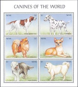 Nevis 2000  Setter/ Dalmatian/ Sheepdog/ Samoyed/ Dogs/ Animals/ Pets/ Nature  6v sht  (b674s)