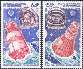New Caledonia 1981 Space Flight 20th Anniversary/ Yuri Gagarin/ Alan Shepard/ Rockets/ Astronauts/ Cosmonauts/ Transport 2v set (n23193)
