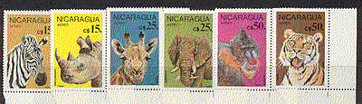 Nicaragua 1986 Giraffe / Tiger / Wild Animals / Elephant / Zebra 6v set (b5291)