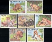 Nicaragua 1988 Lion/ Cheetah/ Dog/ Bear/ Hyena/ Fox/ Boar/ Wildlife/ Animals 7v set (b3031)