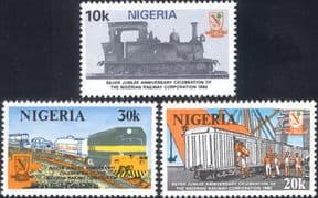 Nigeria 1980  Steam Engines/ Locomotives/ Wagons/ Transport/ Rail  3v set  (s703c)