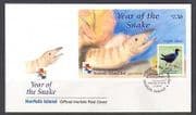 Norfolk Island 2001 YO Snake / Bird / Eel m / s FDC (n21063)