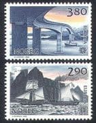 Norway 1988 Europa / Transport / Communication / Steam Ship / Road Bridge 2v set n39868