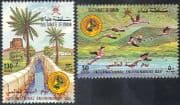 Oman 1987 Flamingoes/ Palm Trees/ Palms/ Water/ Aqueduct/ Environment 2v set (n42553)