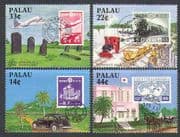 Palau 1987 Trains/ Railways/ Planes/ Aircraft/ Aviation/ Horses/ Cars/ Motoring/ Transport/ Stamp-on-Stamp/ S-on-S 4v set (n23200)