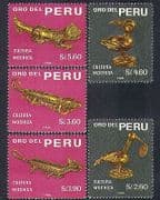 Peru 1966 Gold / Art / Craft / Animals / Birds / Treasure / Precious Metal 5v set (n37195)