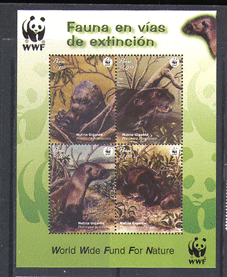 Peru 2004 WWF / Endangered Species / Giant Otter / Nature / Animals 4v m / s (n13709)